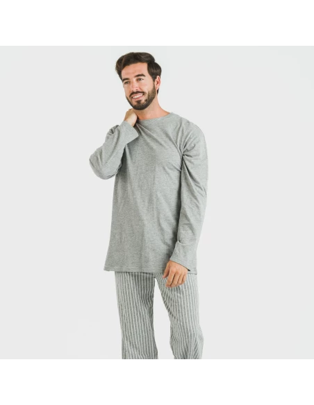 Pijama largo algodón hombre Beto gris mezcliyado
