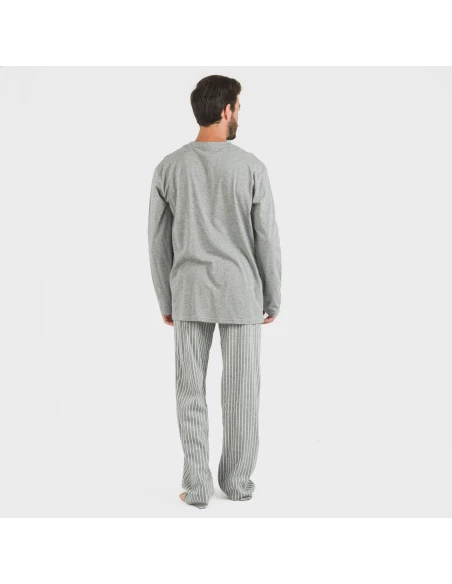 Pijama largo algodón hombre Beto gris mezcliyado