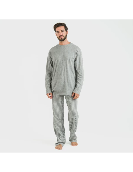 Pijama largo algodón hombre Beto gris mezcliyado