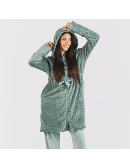 Bata terciopelo con gorro Devore lisa