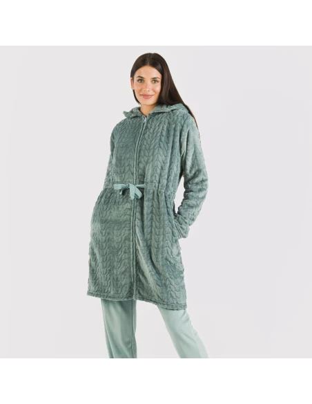 Bata terciopelo con gorro Devore lisa