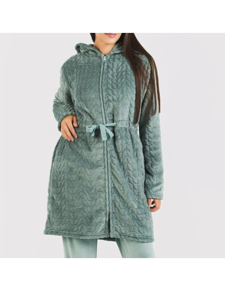 Bata terciopelo con gorro Devore lisa