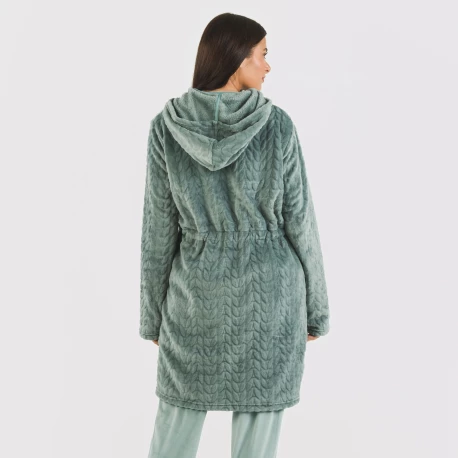 Bata terciopelo con gorro Devore lisa