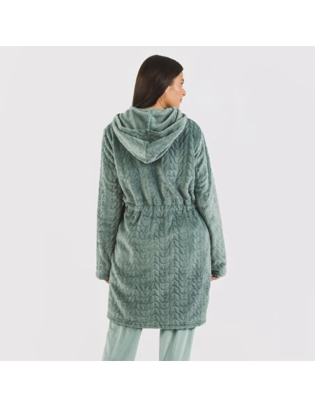 Bata terciopelo con gorro Devore lisa