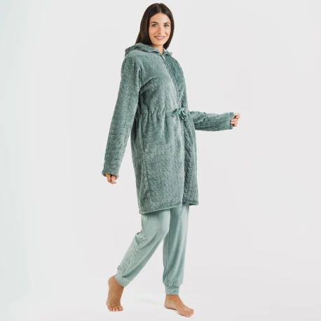 Bata terciopelo con gorro Devore lisa