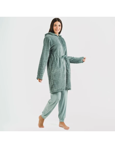 Bata terciopelo con gorro Devore lisa