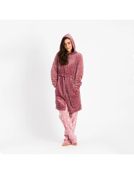 Bata terciopelo con gorro Devore lisa