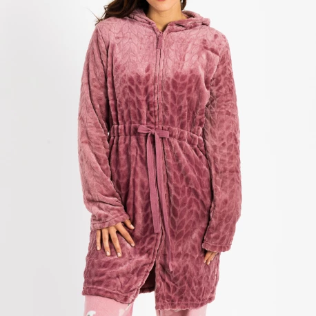 Bata terciopelo con gorro Devore lisa