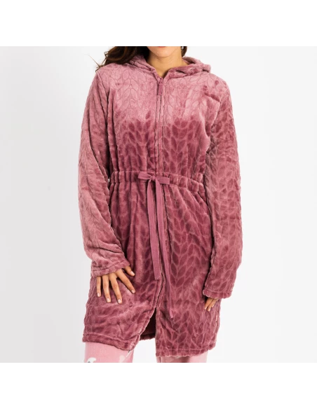 Bata terciopelo con gorro Devore lisa