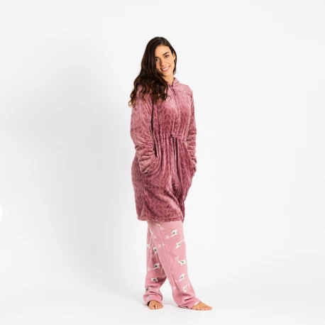 Bata terciopelo con gorro Devore lisa