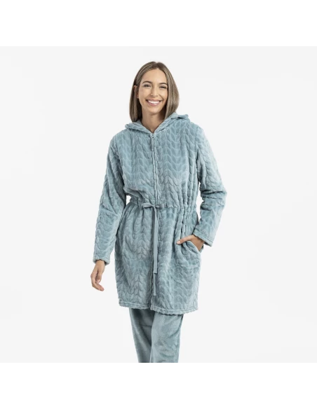 Bata terciopelo con gorro Devore lisa