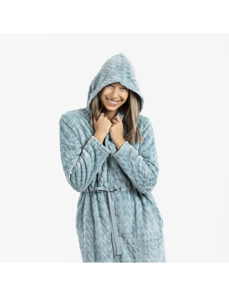 Bata terciopelo con gorro Devore lisa