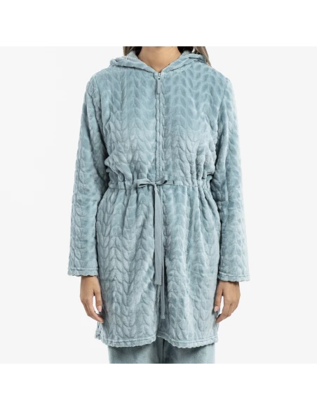 Bata terciopelo con gorro Devore lisa