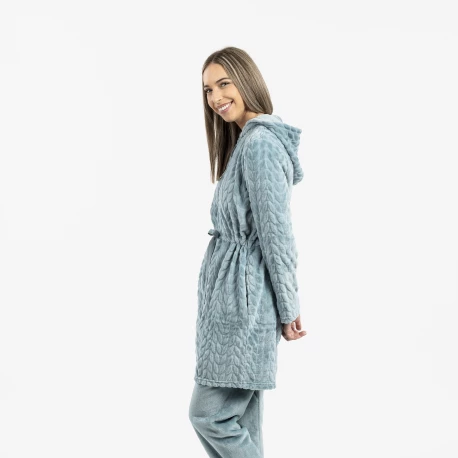 Bata terciopelo con gorro Devore lisa