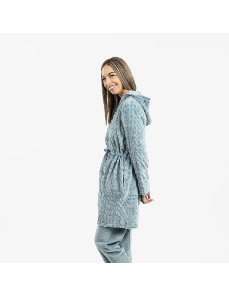 Bata terciopelo con gorro Devore lisa