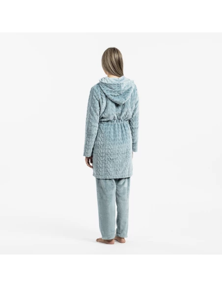 Bata terciopelo con gorro Devore lisa