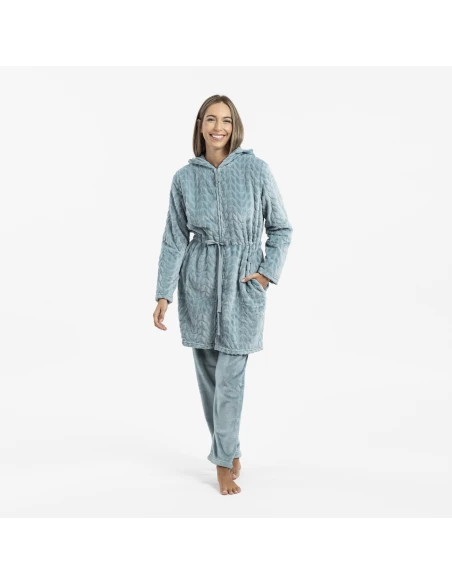 Bata terciopelo con gorro Devore lisa