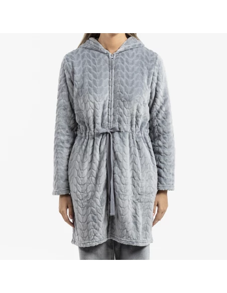 Bata terciopelo con gorro Devore lisa