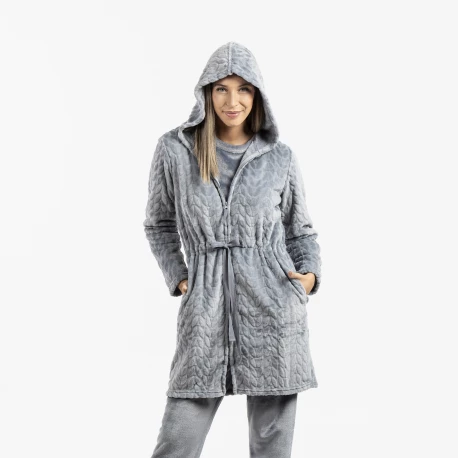 Bata terciopelo con gorro Devore lisa