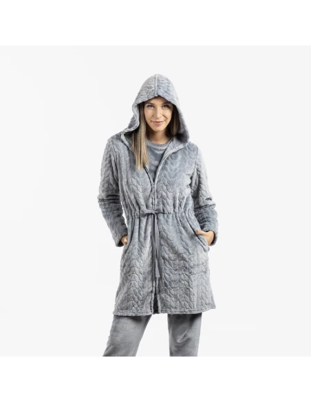 Bata terciopelo con gorro Devore lisa