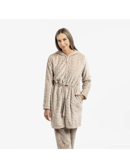 Bata terciopelo con gorro Devore lisa