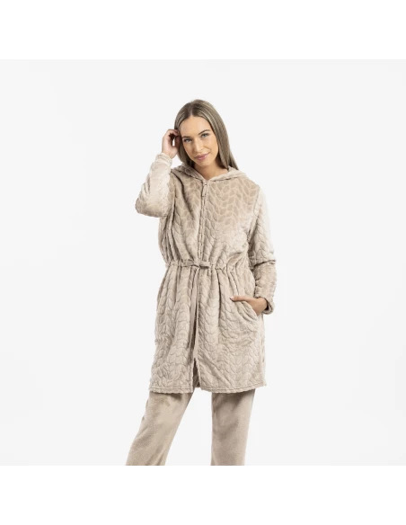 Bata terciopelo con gorro Devore lisa