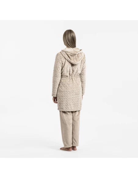 Bata terciopelo con gorro Devore lisa