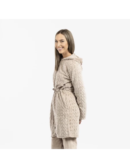 Bata terciopelo con gorro Devore lisa