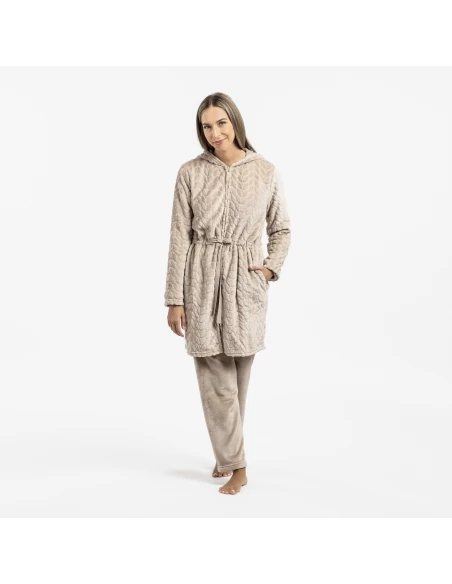 Bata terciopelo con gorro Devore lisa