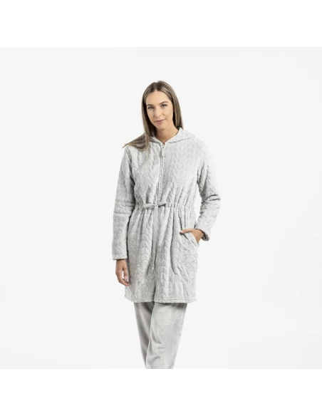 Bata terciopelo con gorro Devore lisa