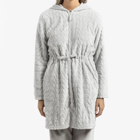 Bata terciopelo con gorro Devore lisa