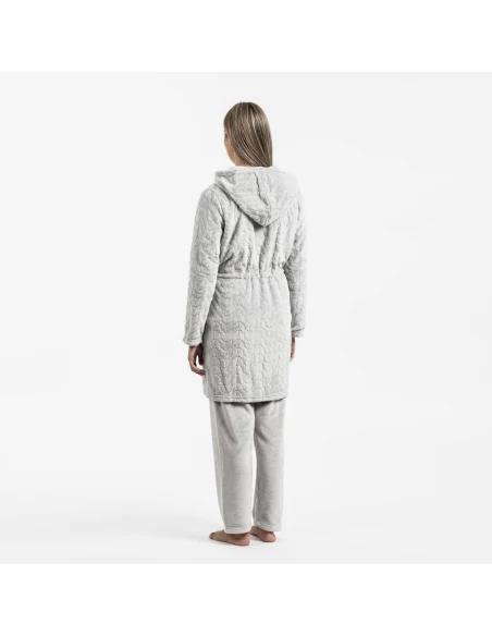 Bata terciopelo con gorro Devore lisa