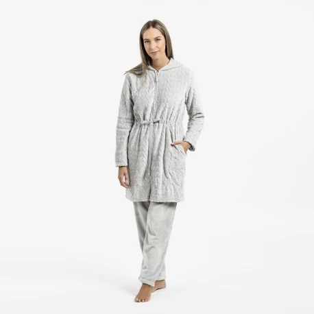 Bata terciopelo con gorro Devore lisa