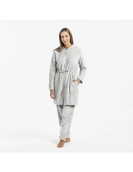 Bata terciopelo con gorro Devore lisa