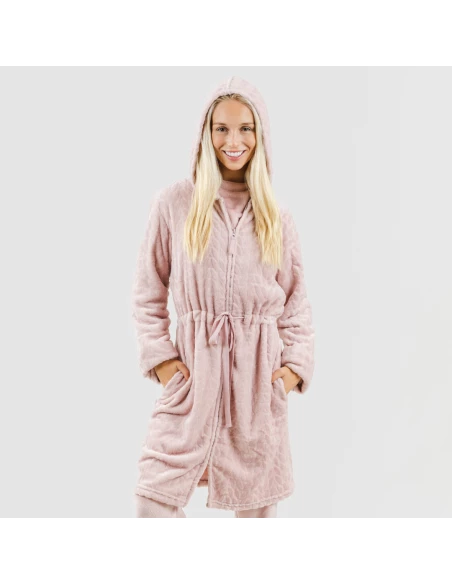 Bata terciopelo con gorro Devore lisa