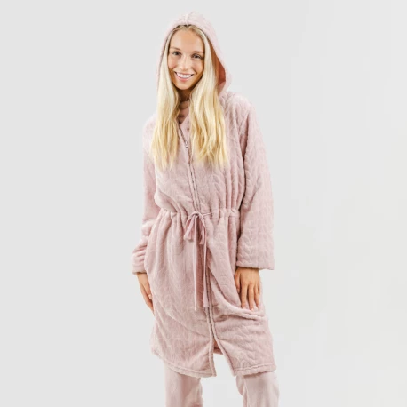 Bata terciopelo con gorro Devore lisa