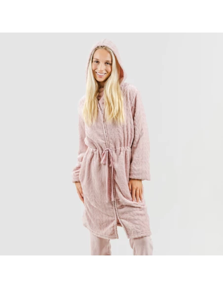 Bata terciopelo con gorro Devore lisa