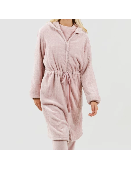 Bata terciopelo con gorro Devore lisa