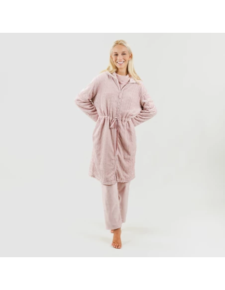 Bata terciopelo con gorro Devore lisa