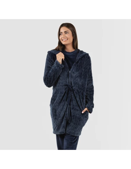 Bata terciopelo con gorro Devore lisa