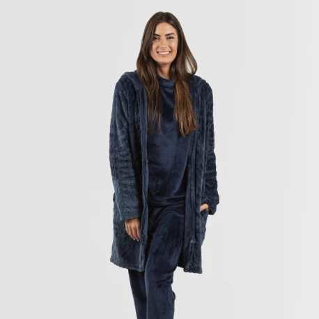 Bata terciopelo con gorro Devore lisa