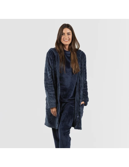 Bata terciopelo con gorro Devore lisa