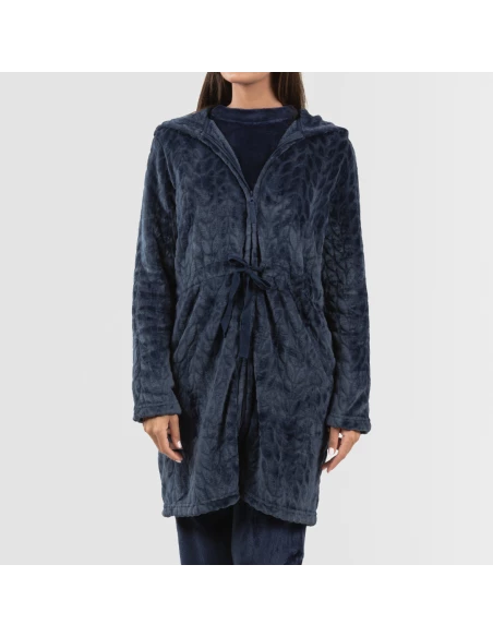 Bata terciopelo con gorro Devore lisa