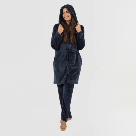 Bata terciopelo con gorro Devore lisa