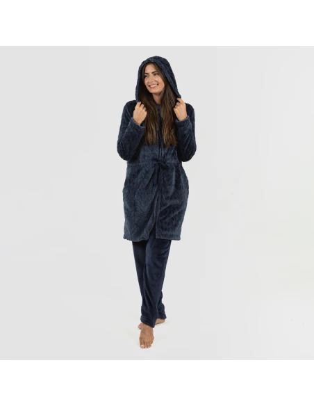 Bata terciopelo con gorro Devore lisa