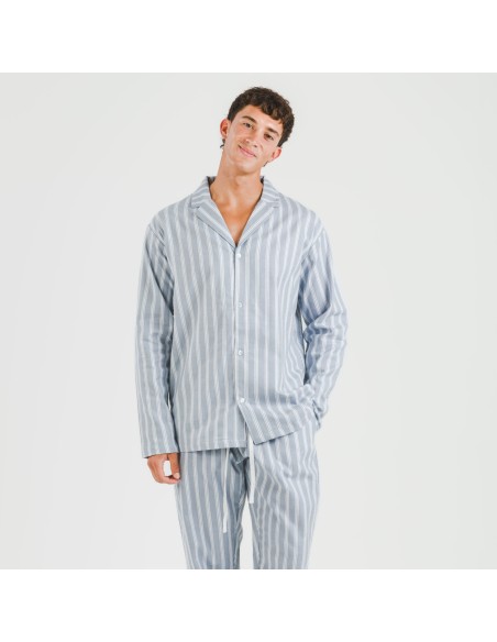 Pijama franela con solapa hombre Raya Marsella indigo