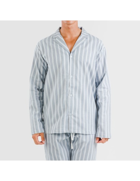 Pijama franela con solapa hombre Raya Marsella indigo