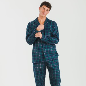 Pijama franela con solapa hombre Cuadro Ruz verde