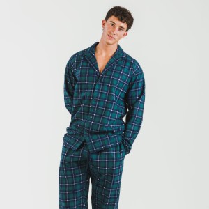 Pijama franela con solapa hombre Cuadro Ruz verde 2
