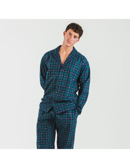 Pijama franela con solapa hombre Cuadro Ruz verde